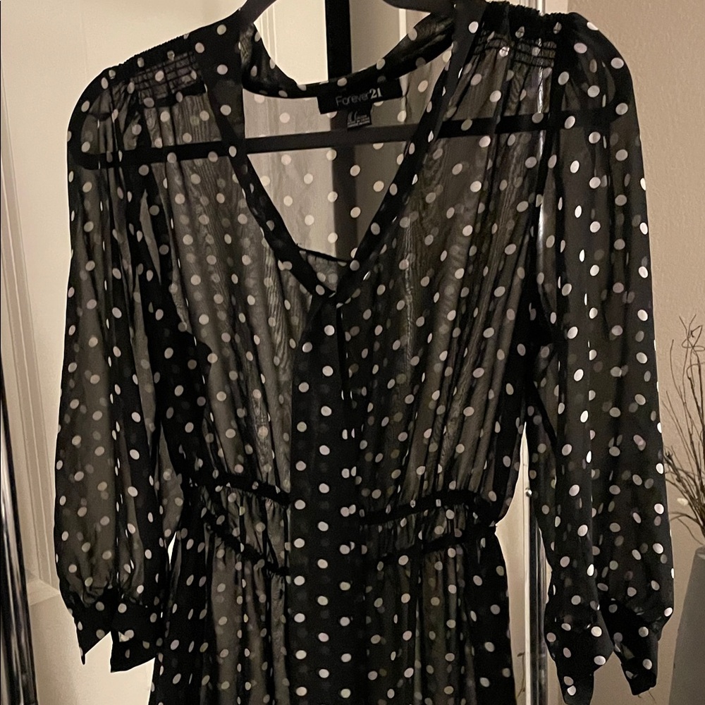 Forever 21 Sheer Black and White Polka Dot Dress